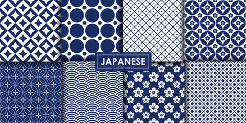 Japanese seamless pattern collection, Decorative wallpaper.