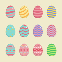 Colourful happy Easter eggs with deifernt texture isolated on white background.
