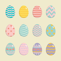 Colourful happy Easter eggs with deifernt texture isolated on white background.