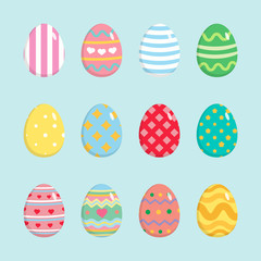 Colourful happy Easter eggs with deifernt texture isolated on white background.