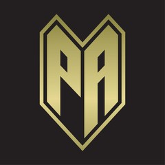 PA Logo monogram with emblem line style isolated on gold colors