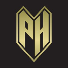 PH Logo monogram with emblem line style isolated on gold colors