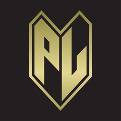 PL Logo monogram with emblem line style isolated on gold colors