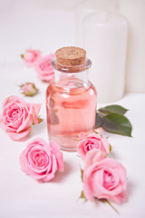 Obraz na płótnie Canvas Aroma rose water for skincare, essential oils, spa beauty care