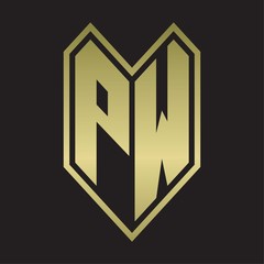 PW Logo monogram with emblem line style isolated on gold colors