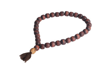 Wooden rosary on white background