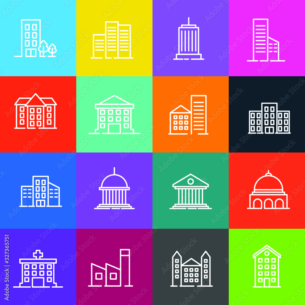 Poster Building set icon symbol template color editable. Government buildings pack logo vector illustration for graphic and web design collection