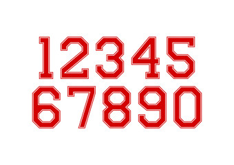 Set of numbers with red and white typography design elements