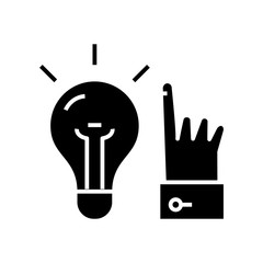 Having the idea black icon, concept illustration, vector flat symbol, glyph sign.