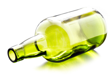 Empty green wine bottle