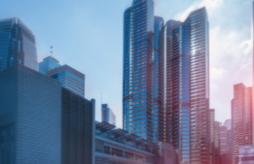 Fototapeta na wymiar Modern skyscrapers. Double Exposure Future Blurred Background.