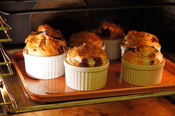 Baking hot chocolate and banana souffles