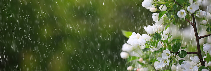 spring flowers rain drops, abstract blurred background flowers fresh rain - Powered by Adobe
