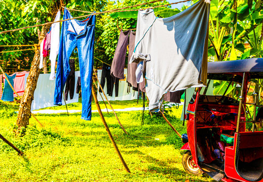 drying clothes outside in Sunny weather, Asia, Sri Lanka