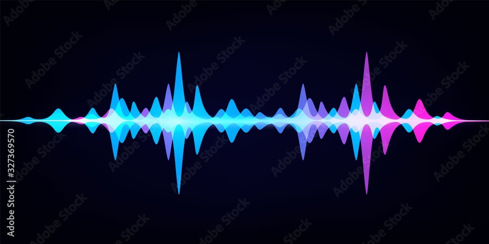 Aufkleber Sound wave equalizer. Modern audio spectrum. Abstract digital pulse wave. Vector waveform on dark background like soundtracks digital pattern