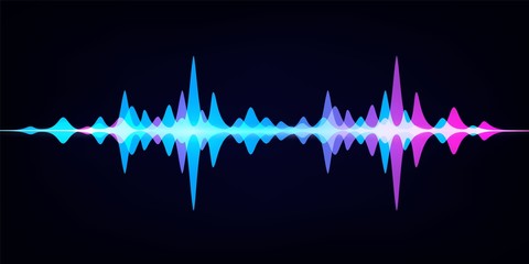 Sound wave equalizer. Modern audio spectrum. Abstract digital pulse wave. Vector waveform on dark background like soundtracks digital pattern - 327369570
