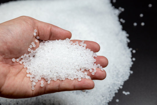 Close-up of plastic polymer granules. polymer plastic. compound polymer..plastic beads