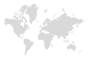 Fototapeta premium Sylwetka mapy świata. Cyfrowa prosta mapa szary w stylu płaski. Wektor realistyczna ilustracja ziemia na białym tle