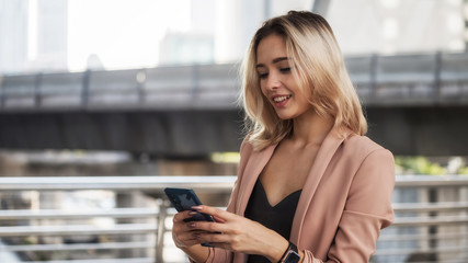 American business woman chat on phone