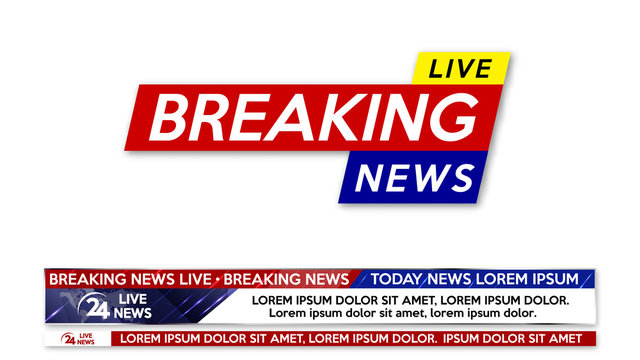 Background screen saver on breaking news. Breaking news live banner isolated on white background.
