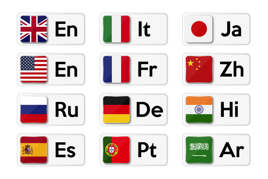 Set of language buttons with national flags..