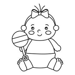 cute little baby girl with rattle isolated icon vector illustration design