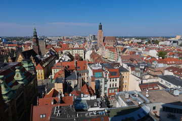 Medieval old city of Wrocław Poland view on the church, roofs and town panorama