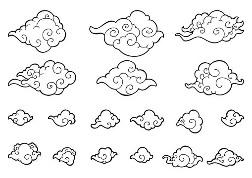 cloud Japaneses or Chinese cute cartoon doodle illustration set vector 