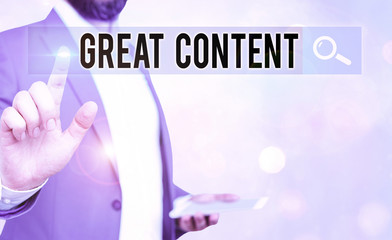 Handwriting text Great Content. Conceptual photo valuable text matter of a document or publication...