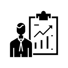 Growth chart presentation black icon, concept illustration, vector flat symbol, glyph sign.