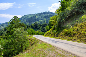 Turning mountain road. View of the Goderdzi pass. Caucasus Mountains. Georgia