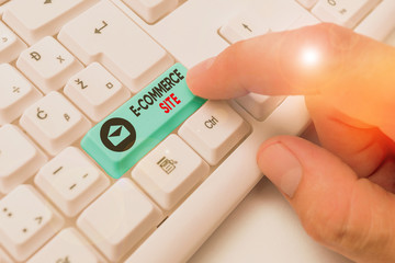 Conceptual hand writing showing E Commerce Site. Concept meaning activity of buying or selling of...