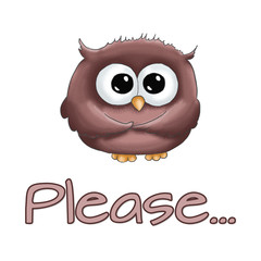 Illustration funny cartoon sweet cute brown asking please owl happy isolated on white background