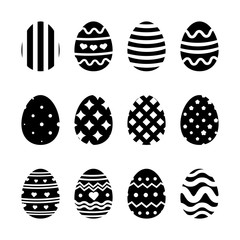 Colorful happy Easter eggs with deifernt texture set isolated on white background. Vector illustratrion.