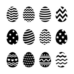 Colorful happy Easter eggs with deifernt texture set isolated on white background. Vector illustratrion.