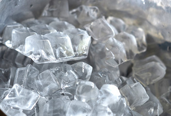 ice cubes in closed up for texture in cold beverage concept