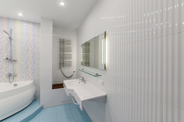 Russia, Moscow- November 04, 2019: interior room apartment modern bright cozy atmosphere. general cleaning, home decoration, bathroom, sink, decoration elements, toilet