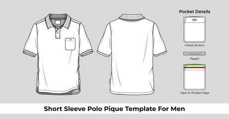 Short sleeve polo pique template for men