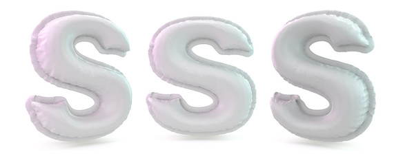 Capital letter S. Uppercase. Inflatable white balloon on background. 3D