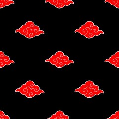 red Cloud Japanese or Chinese cartoon doodle illustration drawing style seamless pattern vector with black background 