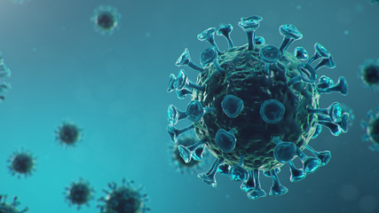 Coronavirus outbreak. Pathogen affecting the respiratory tract. COVID-19 infection. Concept of a pandemic, viral infection. Coronavirus inside a human. Viral infection, 3D illustration - obrazy, fototapety, plakaty