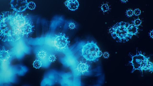 Outbreak Of Coronavirus, Flu Virus And 2019-nCov. Concept Of A Pandemic, Epidemic For Human Cells. COVID-19 Under The Microscope, Pathogen Affecting The Respiratory System, 3d Illustration