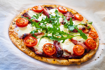 Margherita pizza on white background