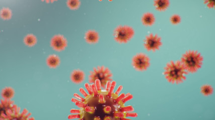 Coronavirus outbreak. Pathogen affecting the respiratory tract. COVID-19 infection. Concept of a pandemic, viral infection. Coronavirus inside a human. Viral infection, 3D illustration