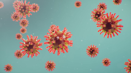 3D illustration Coronavirus concept under the microscope. Spread of the virus within the human. Epidemic, pandemic affecting the respiratory tract. Fatal viral infection