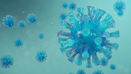 3D illustration Coronavirus concept under the microscope. Spread of the virus within the human. Epidemic, pandemic affecting the respiratory tract. Fatal viral infection