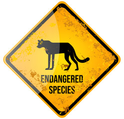 Endangered Species. Yellow Warning Road Sign. Rusty Grunge Style. Vector Illustration