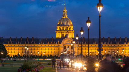 Fototapeta na wymiar Les Invalides day to night timelapse in Paris, France