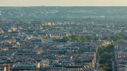 Panorama of Paris timelapse, France. Top view from Sacred Heart Basilica of Montmartre Sacre-Coeur .