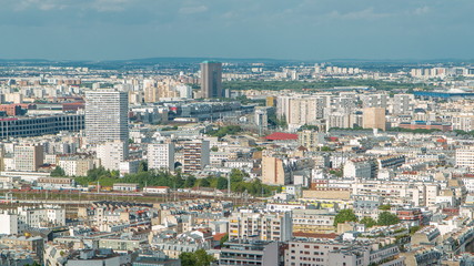 Fototapeta na wymiar Panorama of Paris timelapse, France. Top view from Sacred Heart Basilica of Montmartre Sacre-Coeur .